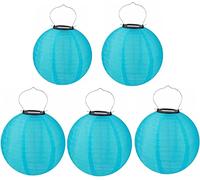 Lot de 5 lampions solaires LED d'extérieur - Étanche - Rond - En forme de boule - Pour mariage, église, jardin, fête - Bleu - 25 cm