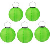 Lot de 5 lampions solaires LED d'extérieur étanches - Lanterne de jardin ronde en forme de boule - Abat-jour pour mariage, église, jardin, fête - Décoration (vert, 20 cm)