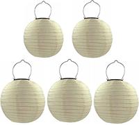 Lot de 5 lampions solaires LED d'extérieur étanches - Lanterne de jardin ronde en forme de boule - Abat-jour pour mariage, église, jardin, fête - Décoration (champagne, 20 cm)