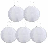 Lot de 5 lampions solaires LED d'extérieur étanches - Lanterne de jardin ronde en forme de boule - Abat-jour pour mariage, église, jardin, fête - Décoration (blanc, 25 cm)