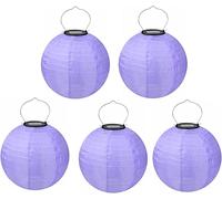 Lot de 5 lampions solaires LED d'extérieur étanches - Lanterne de jardin ronde en forme de boule - Abat-jour pour mariage, église, jardin, fête - Décoration (violet, 30 cm)