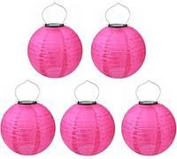 Lot de 5 lampions solaires LED d'extérieur étanches - Lanterne de jardin ronde en forme de boule - Abat-jour pour mariage, église, jardin, fête - Décoration de fête (rose rouge, 20 cm)