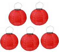 Lot de 5 lampions solaires LED d'extérieur imperméables pour jardin, décoration de fête (rouge, 25 cm)