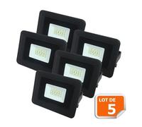 Lot de 5 LED Projecteur Lampe 10W Noir 6000K IP65 Extra Plat - EUROBRYTE - Projecteur Led - 6000K - IP65
