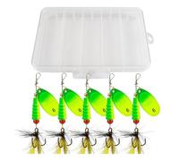 Lot de 5 leurres à paillettes avec crochets à plumes, pochoirs spinnerbait avec boîte de rangement pour basse, truite, saumon et wallel