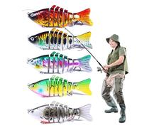 Lot de 5 leurres de natation en eau douce, pour la pêche basse, articulés réalistes, avec yeux 3D - Fournitures polyvalentes pour ruisseaux, rivières, étangs, lacs, eau douce et eau salée