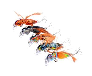 Lot de 5 leurres de pêche à la Mouche Fly Bass - Leurres de pêche artificiels Flexibles Poppers Fly Kit pour Basse, Poisson-, Truite, Saumon - Plusieurs Couleurs - pour Une pêche à la