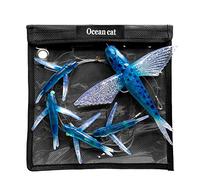 Lot de 5 leurres de pêche à la traîne en Eau salée - Bleu - Poisson - Thon Mahi Wahoo Dora - pour la pêche en Eau salée - Bleu (Point Noir)