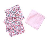 Lot de 5 lingettes lavables en coton et éponge de bambou pour le soin du coprs et du visage - fleurs rouges