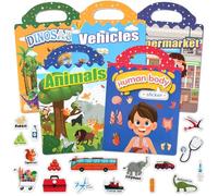 Lot de 5 livres d'autocollants réutilisables, imperméables pour tout-petits, 5 thèmes portables, activités en avion, livres d'autocollants pour filles et garçons de 2 à 6 ans, apprentissage sensoriel