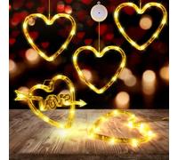 Lot de 5 lumières de fenêtre à LED en forme de cœur à suspendre avec ventouse et crochet, fonctionne à piles, pour intérieur, maison, bureau, chambre à coucher, mur en verre
