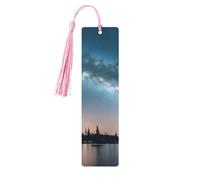 Lot de 5 marque-pages à pompons ciel nocturne et arbres pour femme, fournitures d'étude en bois