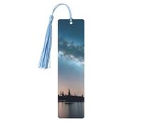 Lot de 5 marque-pages à pompons ciel nocturne et arbres pour femme, fournitures d'étude en bois