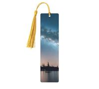 Lot de 5 marque-pages à pompons ciel nocturne et arbres pour femme, fournitures d'étude en bois