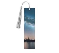 Lot de 5 marque-pages à pompons ciel nocturne et arbres pour femme, fournitures d'étude en bois