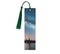 Lot de 5 marque-pages à pompons ciel nocturne et arbres pour femme, fournitures d'étude en bois