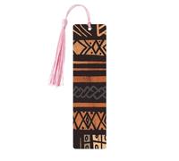 Lot de 5 marque-pages africains tribaux en bois avec pompons roses faits à la main - Marque-pages imprimés double face - Accessoires de livre - Cadeau pour les amateurs de livres - Pour homme et femme
