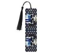 Lot de 5 marque-pages artistiques à rayures bleues avec motif tête de mort pour femme, pompons en bois, fournitures d'étude