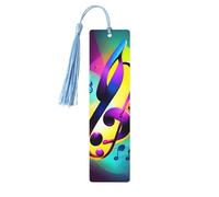 Lot de 5 marque-pages artistiques colorés en forme de notes de musique pour femme, pompons en bois, fournitures d'étude