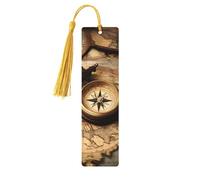 Lot de 5 marque-pages artistiques en forme de boussole et carte du monde pour femme, pompons en bois, fournitures d'étude