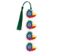 Lot de 5 marque-pages artistiques en forme de carte du drapeau de l'Éthiopie pour femme, pompons en bois, fournitures d'étude