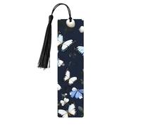 Lot de 5 marque-pages artistiques en forme de fleurs blanches avec papillons bleus pour femme, pompons en bois, fournitures d'étude