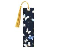 Lot de 5 marque-pages artistiques en forme de fleurs blanches avec papillons bleus pour femme, pompons en bois, fournitures d'étude