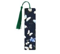 Lot de 5 marque-pages artistiques en forme de fleurs blanches avec papillons bleus pour femme, pompons en bois, fournitures d'étude