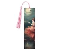 Lot de 5 marque-pages en bois « A Night of Miracles and Magic » - Fait à la main - Imprimé double face - Avec pompons roses - Accessoires de livre - Cadeau pour les amateurs de livres, femmes et