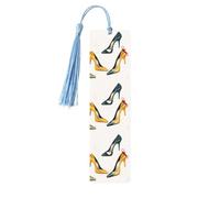 Lot de 5 marque-pages en bois à talons hauts faits à la main, imprimés double face, marque-pages avec pompons bleu ciel, accessoires de livre, cadeau pour les amateurs de livres, femmes et hommes