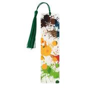 Lot de 5 marque-pages en bois abstraits, faits à la main, imprimés double face, avec pompons vert foncé, accessoires de livre, cadeau pour les amateurs de livres, femmes et hommes