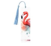 Lot de 5 marque-pages en bois aquarelle flamant rose avec pompons bleu ciel faits à la main - Marque-pages imprimés double face - Accessoires de livre - Cadeau pour les amateurs de livres, femmes et
