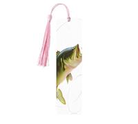 Lot de 5 marque-pages en bois avec appât avec ligne de pêche mangeant un petit poisson, cadeaux pour les amateurs de livres