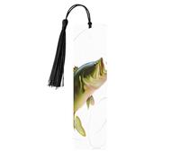 Lot de 5 marque-pages en bois avec appât avec ligne de pêche mangeant un petit poisson, cadeaux pour les amateurs de livres