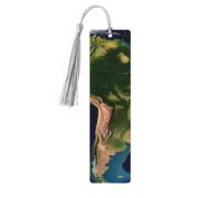 Lot de 5 marque-pages en bois avec image satellite d'Amérique du Sud, faits à la main, imprimés double face, avec pompons gris, accessoires de livre, cadeau pour les amateurs de livres, femmes et