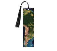 Lot de 5 marque-pages en bois avec image satellite d'Amérique du Sud, faits à la main, imprimés double face, avec pompons noirs, accessoires de livre, cadeau pour les amateurs de livres, femmes et