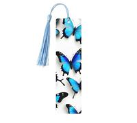 Lot de 5 marque-pages en bois avec imprimé papillons bleus pour les amateurs de livres, écrivains, lecteurs, uniques et cool