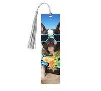 Lot de 5 marque-pages en bois avec motif bouledogue français, faits à la main, imprimés double face, avec pompons gris, accessoires de livre, cadeau pour les amateurs de livres, femmes et hommes