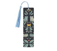 Lot de 5 marque-pages en bois avec motif de chats, oiseaux et fleurs, cadeaux pour homme et femme