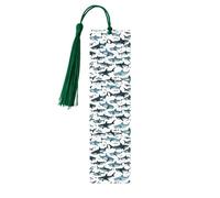 Lot de 5 marque-pages en bois avec motif de requin avec différents gestes imprimés pour hommes et femmes, marque-pages avec pompon, cadeaux pour les amateurs de livres
