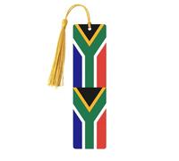 Lot de 5 marque-pages en bois avec motif drapeau de l'Afrique du Sud avec pompons, fournitures d'étude uniques cadeaux pour lecteurs