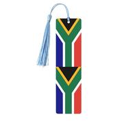Lot de 5 marque-pages en bois avec motif drapeau de l'Afrique du Sud avec pompons, fournitures d'étude uniques cadeaux pour lecteurs