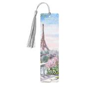 Lot de 5 marque-pages en bois avec motif Tour Eiffel de Paris avec fleurs et pompons, marque-pages de lecture, cadeaux pour homme et femme