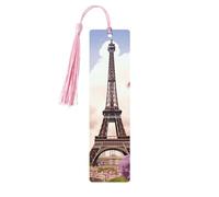 Lot de 5 marque-pages en bois avec motif Tour Eiffel et fleurs printanières pour les amateurs de livres, loisirs créatifs en bois avec pompons colorés, étiquettes cadeaux insolites pour hommes et