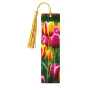 Lot de 5 marque-pages en bois avec motif tulipes roses avec pompons, cadeaux pour les amateurs de livres