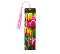 Lot de 5 marque-pages en bois avec motif tulipes roses avec pompons, cadeaux pour les amateurs de livres