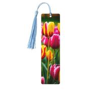 Lot de 5 marque-pages en bois avec motif tulipes roses avec pompons, cadeaux pour les amateurs de livres