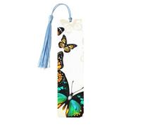 Lot de 5 marque-pages en bois avec pampilles et jolis papillons - Marque-pages de lecture - Cadeaux pour homme et femme