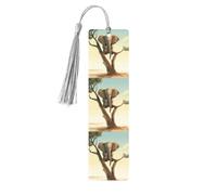 Lot de 5 marque-pages en bois avec petit éléphant sur un arbre, faits à la main, imprimés double face, avec pompons gris, accessoires de livre, cadeau pour les amateurs de livres, femmes et hommes