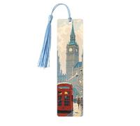 Lot de 5 marque-pages en bois avec pompons bleu ciel imprimés recto-verso - Accessoires de livre - Cadeau pour les amateurs de livres - Pour homme et femme